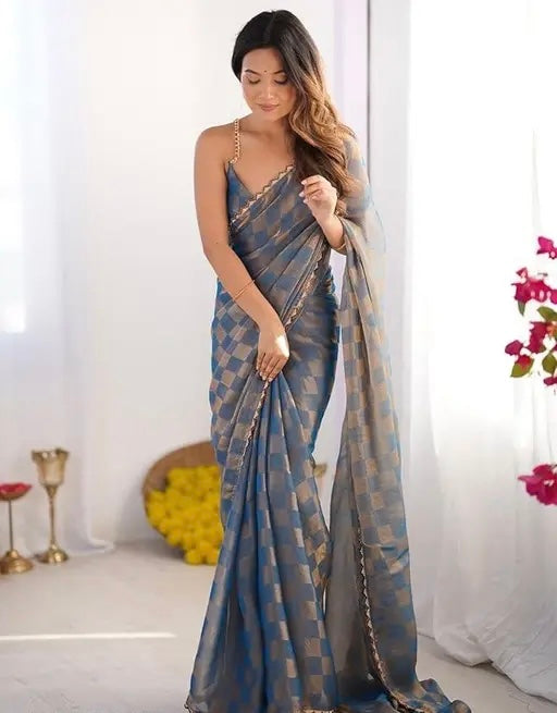 DESIGNER SAREE WITH VERY SOFT DESIGNER FANDY FABRIC AND UNSTICHED BLOUSE