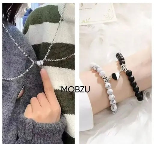 COMBO Stylish Necklaces & Pendants ,Couple-Combo Matching Best Friend Relationship Natural Multi Layer Tiple Protection Stone Beads Bracelets.