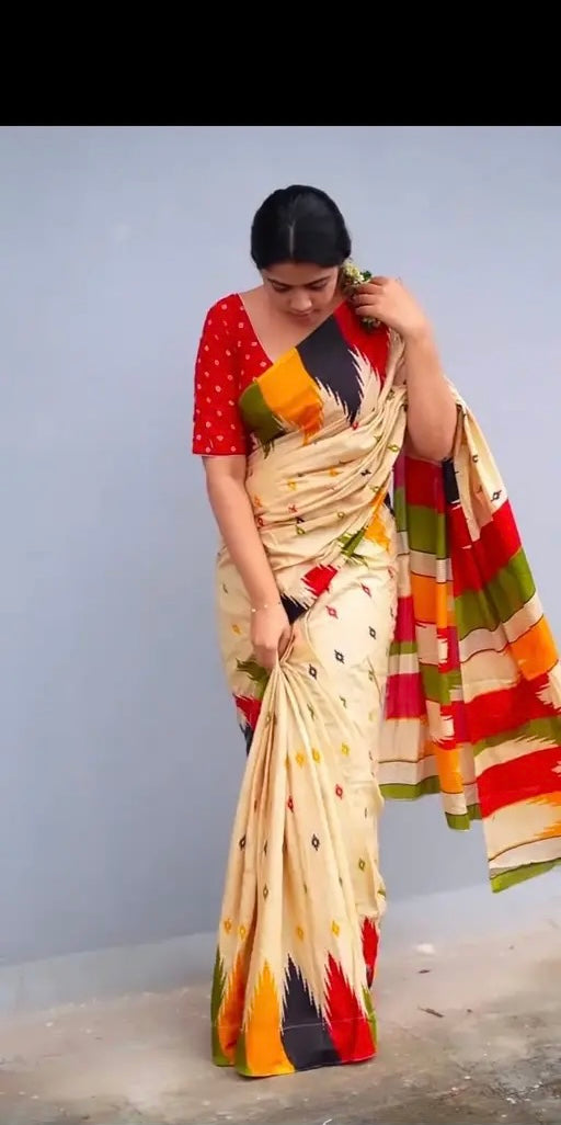 Jaipuri Hand Block Printed Soft Cotton Mulmul Saree