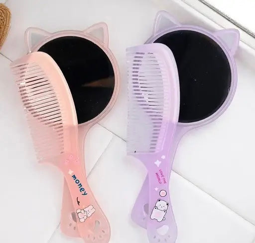 Combo Of Hair Comb & Mirror Set For Women And Girls Casual,Travelling,Daily Use Hair Comb & Hand Mirror,Easy To Carry In Your Purse and Handbag (Multi color)