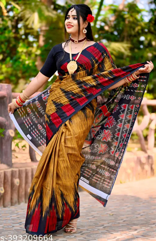 Ethnic Odisha Pure Cotton Saree Sambalpuri Pasapalli Print Women's Saree (Pack Of 1)