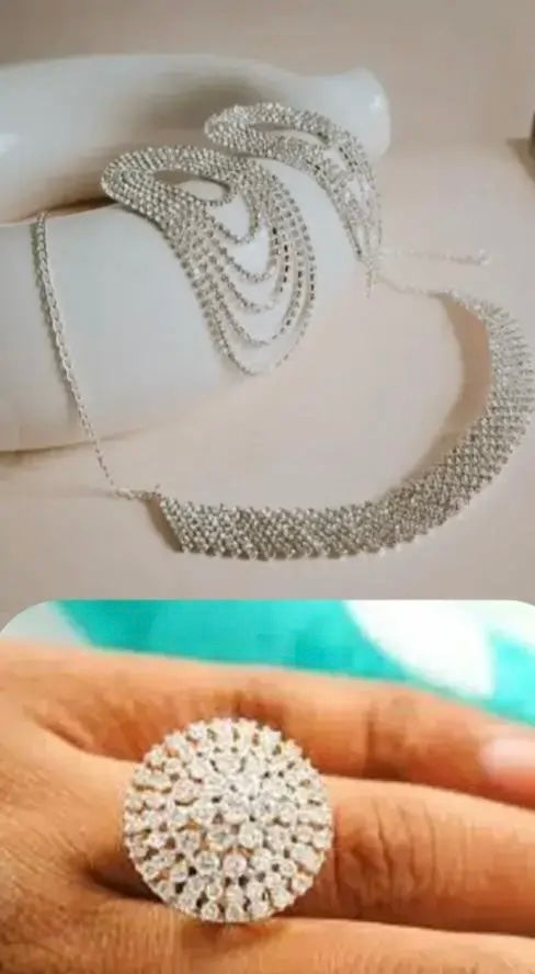 Silver jwellery necklace and ring combo