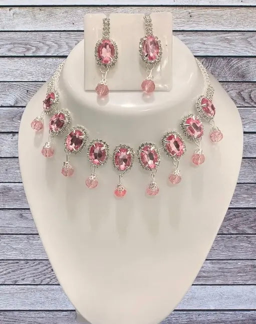 SR- 002 NEW STONE PINK EARRING SET