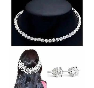 sale price live !! White crystal necklace silver beeds super corean necklace trending