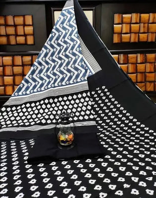 Geeta Handicrafts Women's Cotton Printed Saree with Unstiched Blouse Piece