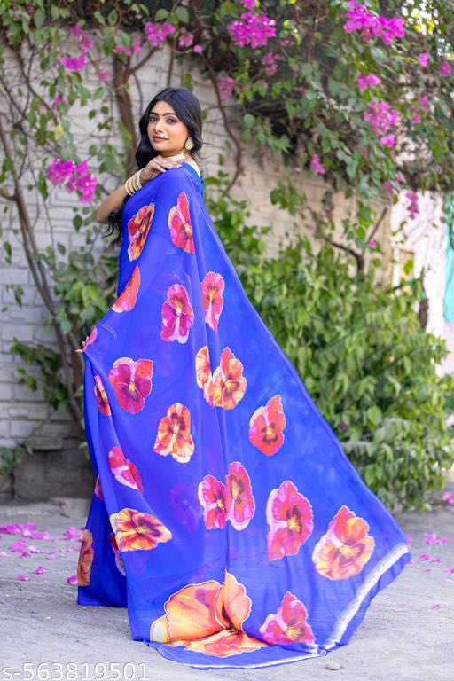 Women floral chiffon Saree with soft texture and unstitched blouse pieces, Stylish combo (pack of 2)
