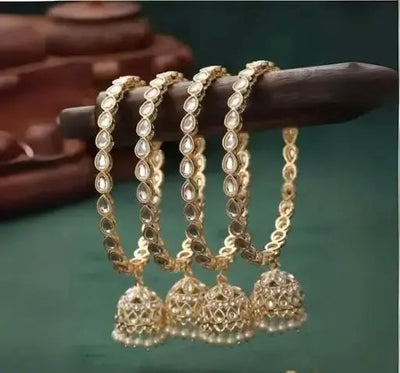 ✨ GC Premium Jewellery Gold-Plated Kundan Bangle Set with Latkan Design (Pack of 04) for Women and Girls | Traditional Jhumka Charm Bangles with Intricate Kundan Work | Elegant Partywear & Festive Jewellery ✨