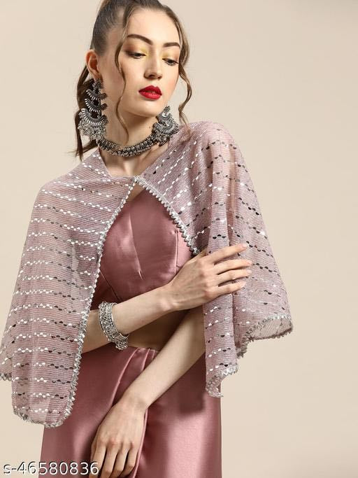 Metallic pink satin saree with foil jacket