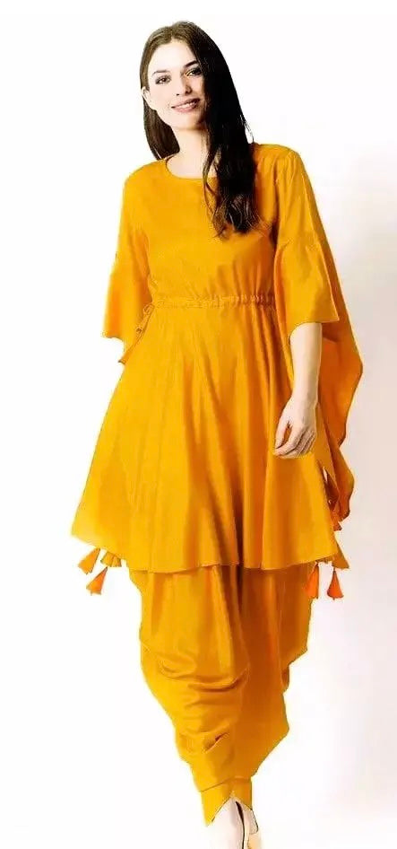 mustard plazo kurta set with mustard tassel 877