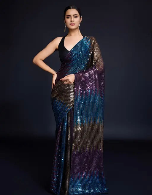 Designer Georgette Saree With & Sequin Work