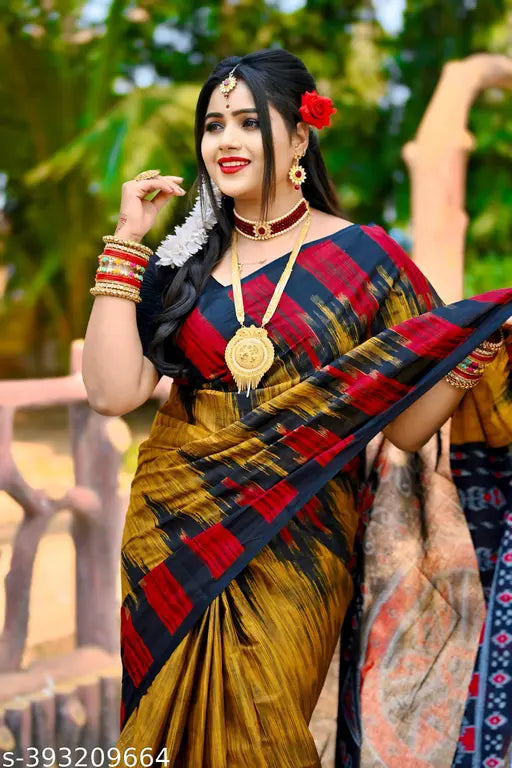 Ethnic Odisha Pure Cotton Saree Sambalpuri Pasapalli Print Women's Saree (Pack Of 1)