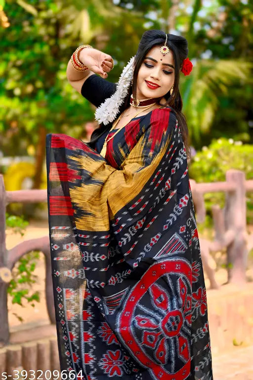 Ethnic Odisha Pure Cotton Saree Sambalpuri Pasapalli Print Women's Saree (Pack Of 1)