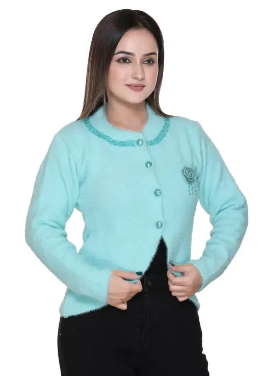 FASHION LOOK Womens full sleeve winter wear self design woollen sweater cardigan