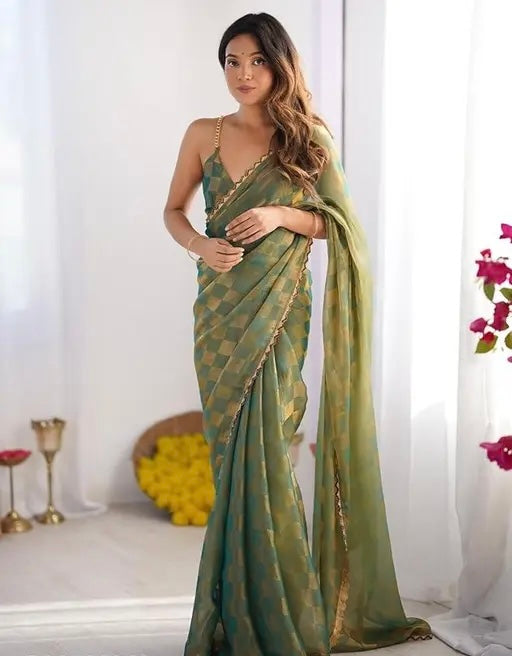 DESIGNER SAREE WITH VERY SOFT DESIGNER FANDY FABRIC AND UNSTICHED BLOUSE