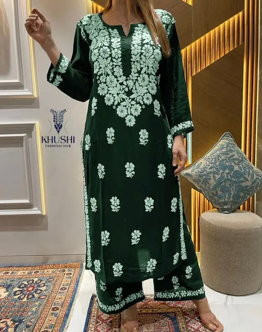 Women Chikankari Kurti With Palazzo