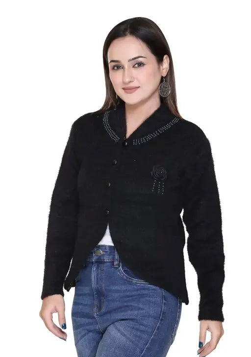 FASHION LOOK Womens full sleeve winter wear self design woollen sweater cardigan