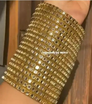 Twinkling Punjabi/ Rajasthani/ Bridal Sisa SheeP & Velvet Cubic Zirconia bangle Set Women and Girls Fancy Mirror and Sisa Churi Bracelets Sets . {Pack of 12}